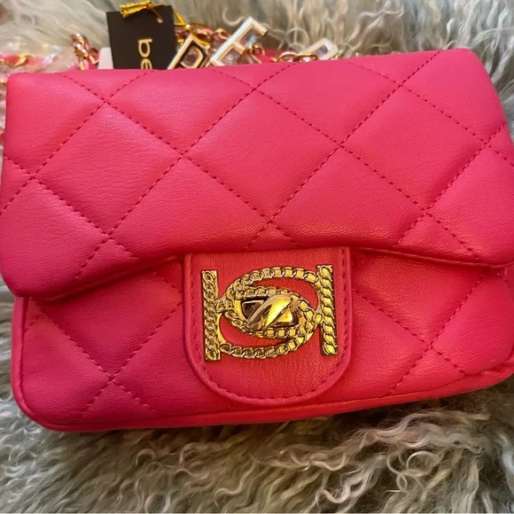 Bebe Hot Pink Quilted Shoulder Bag with Gold Chain - Picture 2 of 4